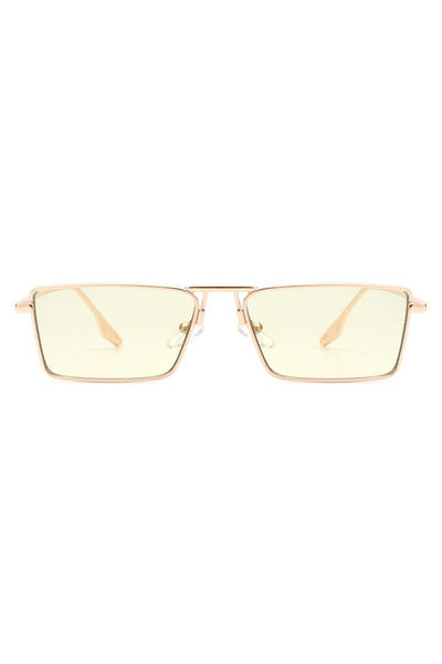 Retro Rectangle Slim Flat Lens Fashion Sunglasses