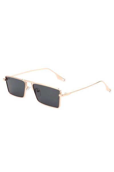 Retro Rectangle Slim Flat Lens Fashion Sunglasses