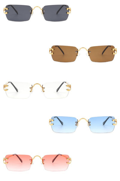 Rimless Retro Rectangle Flat Top Tinted Sunglasses