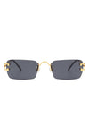 Rimless Retro Rectangle Flat Top Tinted Sunglasses