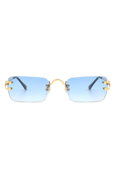 Rimless Retro Rectangle Flat Top Tinted Sunglasses