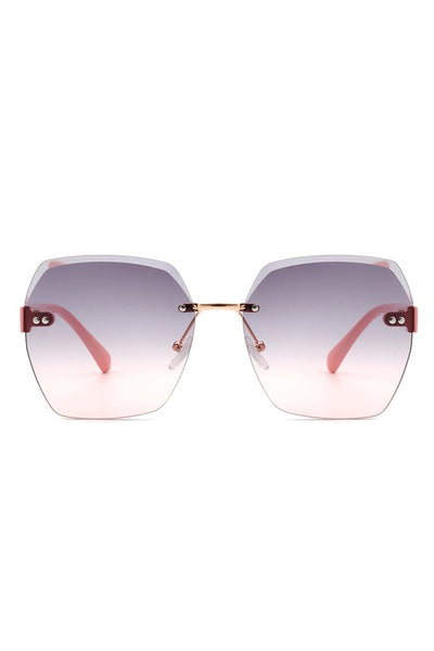 Oversize Square Geometric Rimless Sunglasses